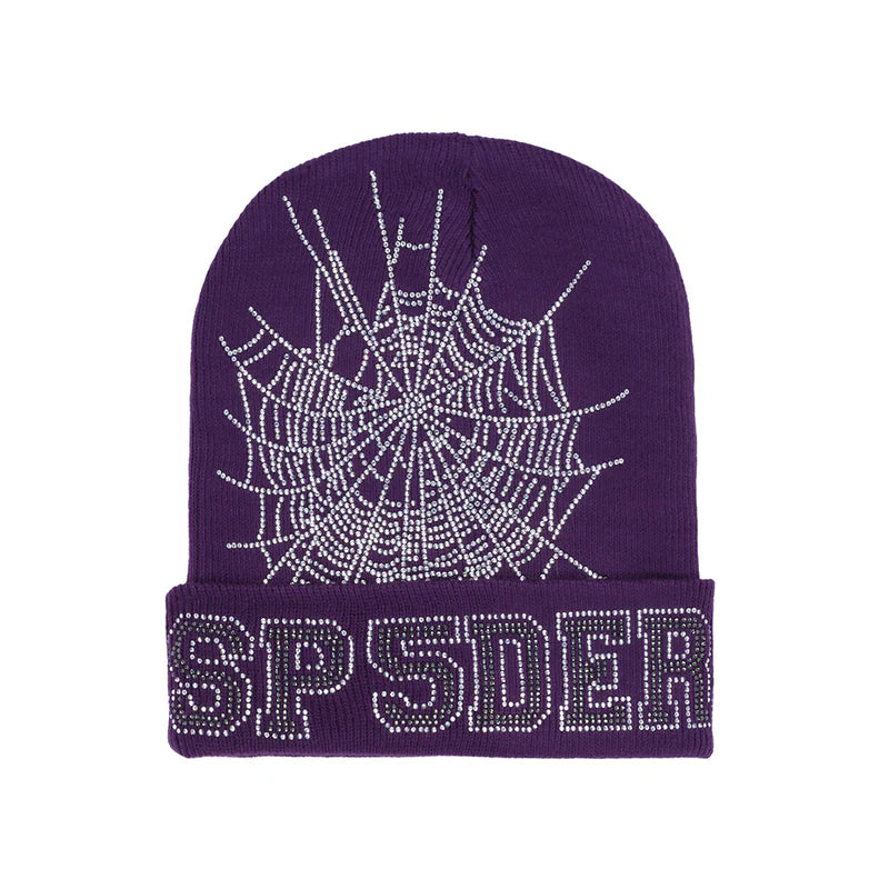 Sp5der Rhinestone WEB BEANIE Purple