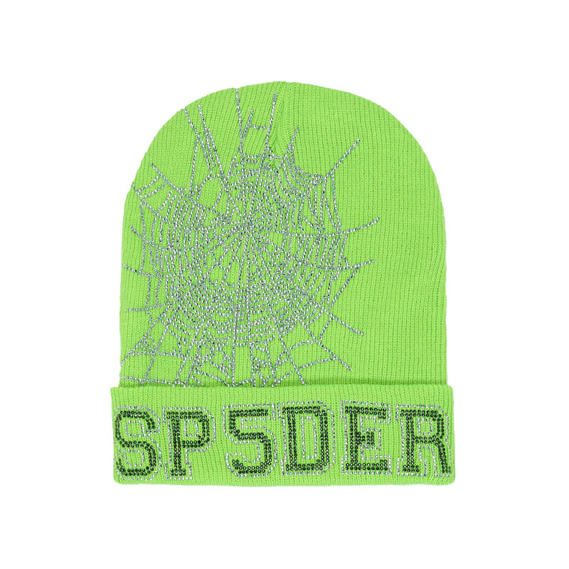 Sp5der Rhinestone WEB BEANIE Slim Green
